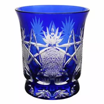 Sumida Edo Kirikokan Rocks Glass Indigo 280ml Edo Kiriko Junichi Komata Warm Glass Five Star Flower and Chrysanthemum Connecting Pattern FG4-1