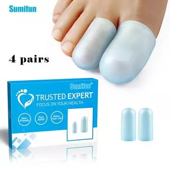 Sumifun 4 пары прозрачных синих чехлов на одном конце для защиты от мозолей, мультиразмерный номер, чехол для пальца, коррекция пальца, защита для пальцев, уход за ногами