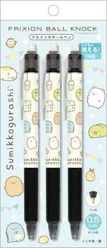 Sumikko Gurashi FriXion Ball Knock Set of Pen H116 x 13mm San-X Pens, Black, 3, PR14501, Size
