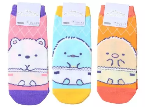 Sumikko Gurashi Socks 3 Pattern Set Baby Polar Bear Lizard Tonkatsu [Small Planet] Women s (Sumikko Pink, Blue, Orange) красный