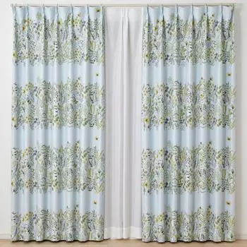 Suminoe Washable Michikusa V1360 100 x 135 1 Panel Curtains, Blue, cm, синий