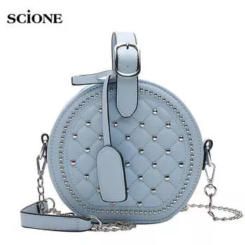 Сумка 2019, женская сумка с бриллиантовыми заклепками, маленькая круглая сумка Tide, портативная сумка через плечо, сумка через плечо Wild 19cm*8cm*17cm белый