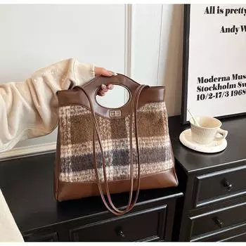 Сумка 2023, зимняя новая твидовая маленькая квадратная сумка в клетку в стиле ретро, сумка на одно плечо с диагональным крестом, женская сумка