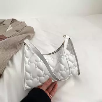 Сумка 2024 года, новая модная однотонная сумка через плечо с принтом Love Texture, переносная сумка через подмышку, женская сумка белый