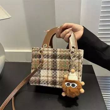 Сумка 2024 года, осень и зима, новая шерстяная сетка из тысячи птиц, маленькая ароматная сумка-мессенджер, маленькая квадратная сумка с подвеской, сумка-тоут зелёный