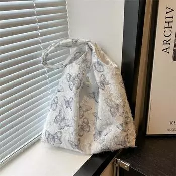 Сумка-бабочка, мода 2024 года, красивая сумка, летняя новая ленивая ветровая холщовая сумка большой вместимости, повседневная сумка через плечо белый