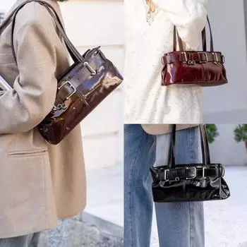 Сумка-багет из кожи с пряжкой на ремне в стиле ретро, сумка на одно плечо подмышкой, большая вместимость для поездок на работу
