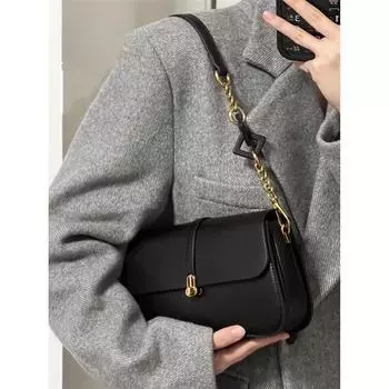 Сумка-багет из высококачественной фактуры 2024 года, новый модный дизайн, легкая роскошная сумка через плечо с цепочкой, универсальная сумка-мессенджер для женщин чёрный