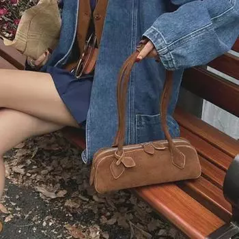 Сумка-багет из замши и кожи MJ Retro French Niche - женская сумка-подмышка Large: 32.5*10*11