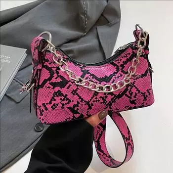 Сумка-багет из змеиной кожи в стиле ретро, женская, универсальная, через плечо, сумка-мессенджер розы красного