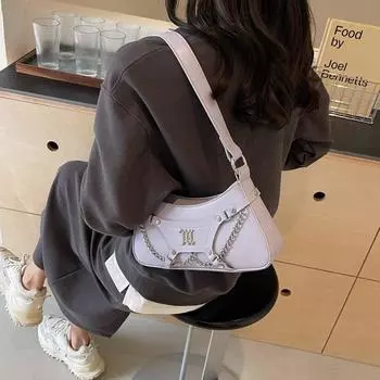 Сумка-багет на цепочке, женская, новинка 2024 года, ретро, сумка на одно плечо, сумка-багет через плечо, нишевый дизайн розовый