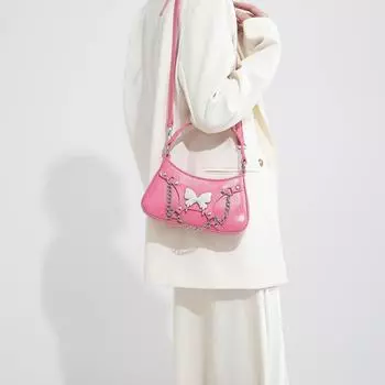 Сумка-багет на цепочке, женская, новинка 2024 года, ретро, сумка на одно плечо, сумка-багет через плечо, нишевый дизайн чёрный