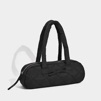 Сумка-багет в стиле ретро с уникальным ромбовидным узором и бантом чёрный