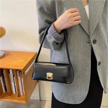 Сумка-багет, винтажная сумка на плечо из ПУ кожи, простая прямоугольная сумка подмышку, для девочек