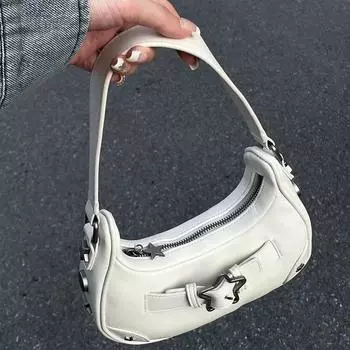 Сумка-багет женская 2024 года, новая сумка через подмышку, популярная женская сумка через плечо из искусственной кожи с персонализированной пряжкой в виде звезды белый