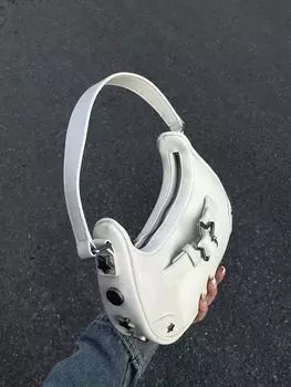 Сумка-багет женская, новая сумка через подмышку Spice Girl, популярная в этом году, женская сумка через плечо из искусственной кожи с персонализированной пряжкой в виде звезды белый