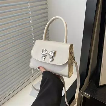 Сумка-бантик для девочек Niche Design 2024, новая однотонная корейская мода, маленькая квадратная сумка через плечо чёрный