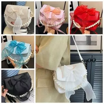 Сумка-бантик с жемчугом из искусственной кожи с бантом через плечо, симпатичная сумка-бантик через плечо для девочек белый