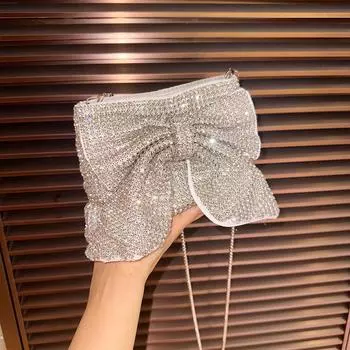 Сумка-бантик со стразами, женская сумка для ужина с бриллиантами, модная косая сумка-слинг со стразами, платье серебряный