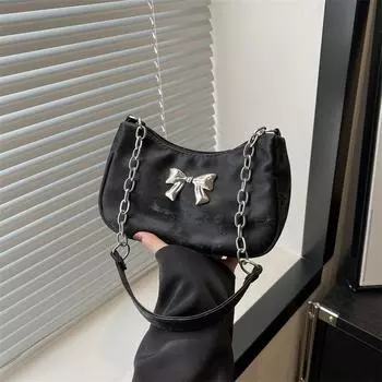 Сумка-бантик женская 2025 новая модная однотонная сумка подмышкой иностранный стиль текстура цепочка сумка-мессенджер