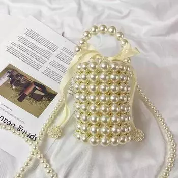 Сумка-барабан из жемчуга, сумка-ведро, сумка ручной работы, сумка на плечо, дамская сумочка, сумка-мессенджер, плетеный подарок ручной работы.