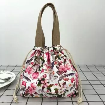 Сумка-бенто с милым мультяшным принтом, повседневная портативная сумка-тоут на шнурке, холщовая сумка для еды, сумки для пикника, сумки для обеда для работы