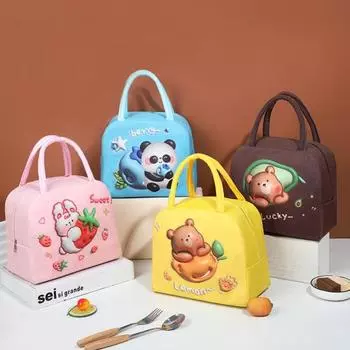 Сумка Bento с застежкой-молнией и усиленной ручкой, большая вместимость, милый мультяшный термосумка для обеда, сохранит свежесть еды в течение нескольких часов темно-синий