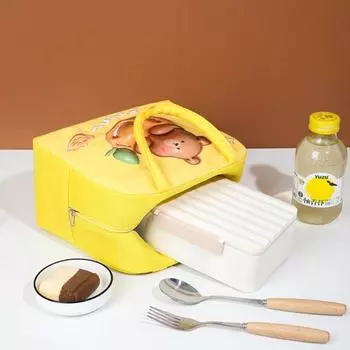 Сумка Bento с застежкой-молнией и усиленной ручкой, большая вместимость, милый мультяшный термосумка для обеда, сохранит свежесть еды в течение нескольких часов кофейный