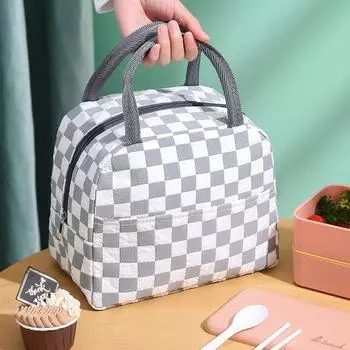 Сумка Bento, водонепроницаемая, большая емкость, сохранение тепла, клетчатый узор, ланч-бокс, сумка для хранения, товары для дома синий