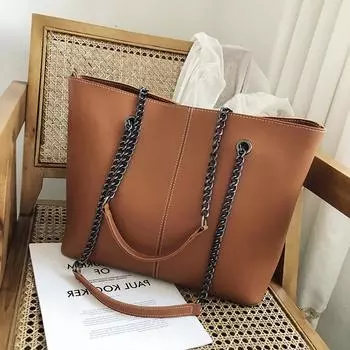 Сумка большая вместительная сумка-тоут 2024 осень новая толстая цепная сумка простая женская сумка для поездок на работу бордовый