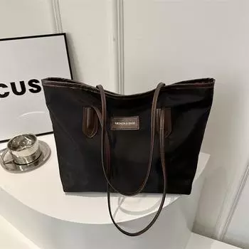 Сумка большого объема из ткани Оксфорд, подходящая по цвету, женская, весна 2024, новая повседневная фактурная сумка через плечо для поездок на работу чёрный