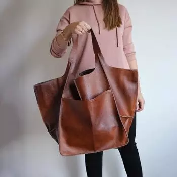 Сумка большого размера, однотонная, большая вместимость, искусственная кожа, винтажная складная сумка для серый