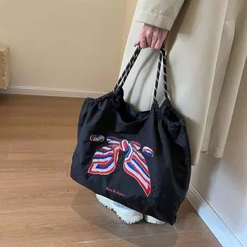 Сумка большой емкости для отдыха с шариковой цепочкой, новая женская сумка, популярная универсальная сумка на плечо в западном стиле, тканевая сумка, большая сумка