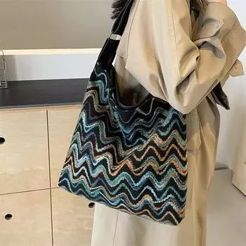 Сумка большой емкости с принтом, женская большая сумка через плечо, сумка подмышками чёрный