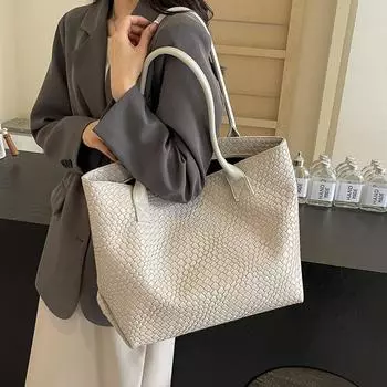 Сумка большой емкости с тканым узором, женская пригородная сумка через плечо, дорожная сумка-тоут серый