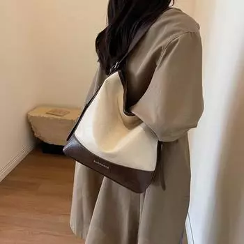 Сумка большой емкости, женская сумка через плечо с контрастной цветной строчкой, сумка через плечо из искусственной кожи, большая сумка чёрный