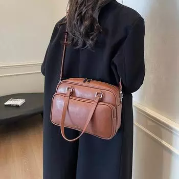 Сумка большой вместимости для женщин, простая сумка под мышкой, наплечная сумка в иностранном стиле, текстурированный портфель для женщин коричневый
