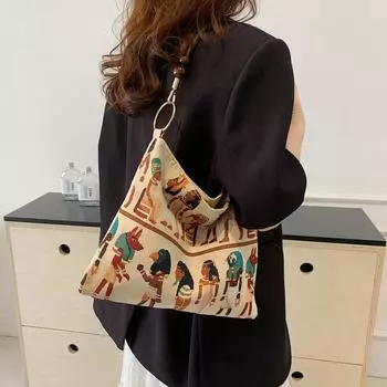 Сумка большой вместимости, холщовая сумка, модная женская сумка через плечо, женская сумка с древнеегипетским узором светлый