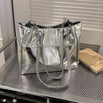 Сумка большой вместимости. Модная и универсальная сумка на одно плечо. Сумка-тоут для поездок на работу. серебряный