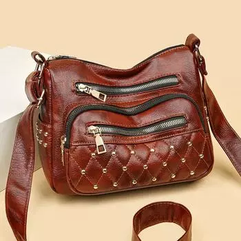 Сумка большой вместимости, мягкая кожаная сумка для мамы, сумка через плечо, женский кошелек для монет для мобильного телефона коричневый