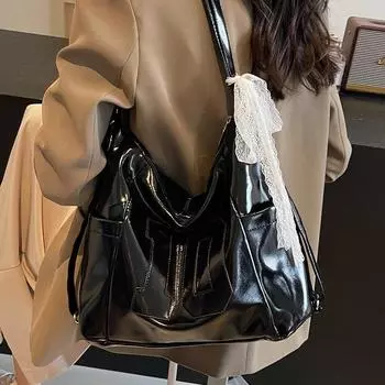 Сумка большой вместимости Premium sense женская сумка 2024 осень и зима новая нишевая мода сумка через плечо для поездок на работу повседневный рюкзак чёрный