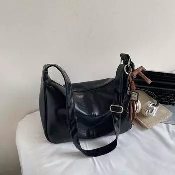 Сумка большой вместимости Ретро и стильная сумка-тоут для поездок Мягкая кожа Сумка через плечо чёрный