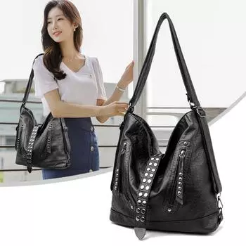 Сумка большой вместимости с заклепками, женская большая сумка, сумка на плечо, многофункциональная сумка чёрный