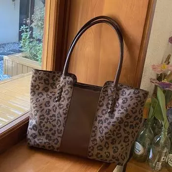 Сумка большой вместимости, женская модная сумка через плечо, текстурированная сумка-тоут с леопардовым принтом, большая сумка премиум-класса коричневый