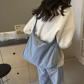 Сумка большой вместимости Женская однотонная сумка через плечо Сумка-хобо чёрный