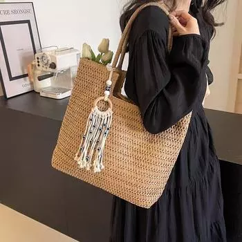 Сумка большой вместимости Женская соломенная большая сумка бежевый