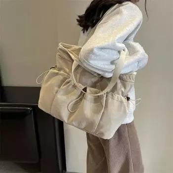 Сумка большой вместимости, женская сумка через плечо из саржевого полотна, сумка для покупок хаки