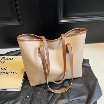 Сумка большой вместимости, женская сумка через плечо для студентов колледжей, женская портативная сумка для поездок на работу бежевый