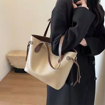 Сумка большой вместимости Женская сумка через плечо Кожаная сумка-ведро чёрный