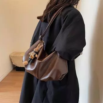 Сумка большой вместимости Женская сумка через плечо Плиссированная сумка для пельменей кофейный